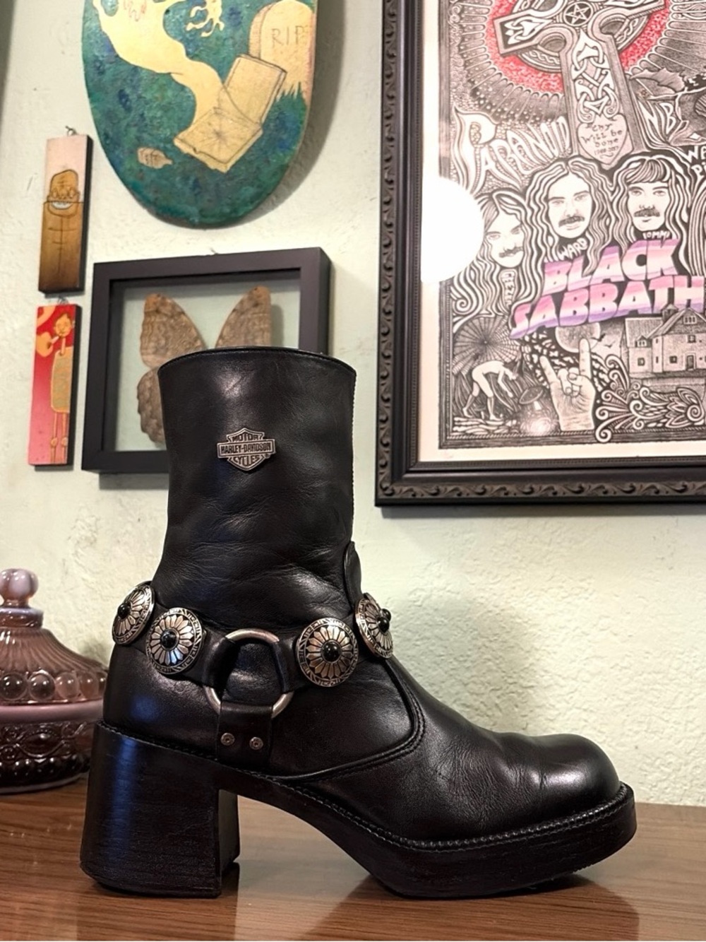 ⚡️Vintage Harley Davidson Chunky Platform Boots w/ Custom Concho Harnesses⚡️